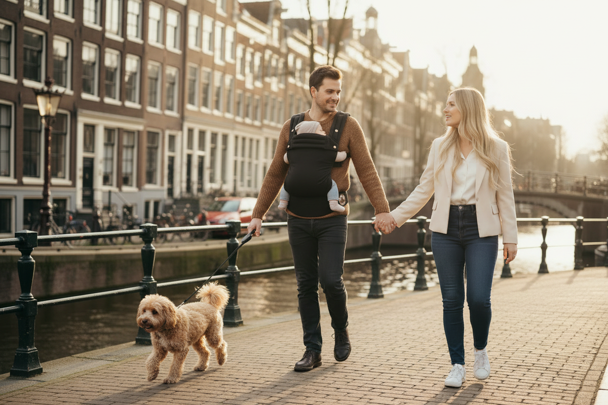 Familie met hond in Amsterdam - liggend